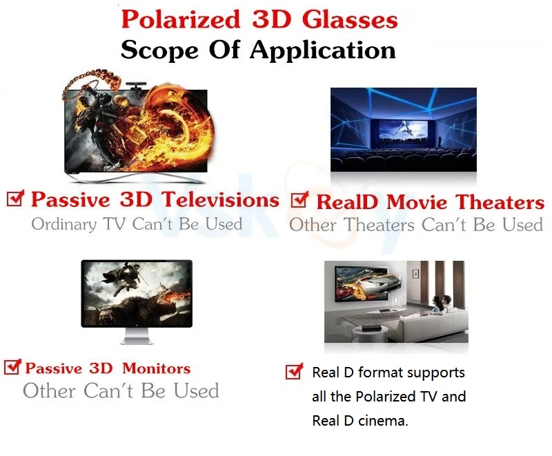 VSKEY 2pcs Polarized Passive 3D Glasses for Movie Theaters RealD Cinema System 3D Televisions TV Home Theaters System