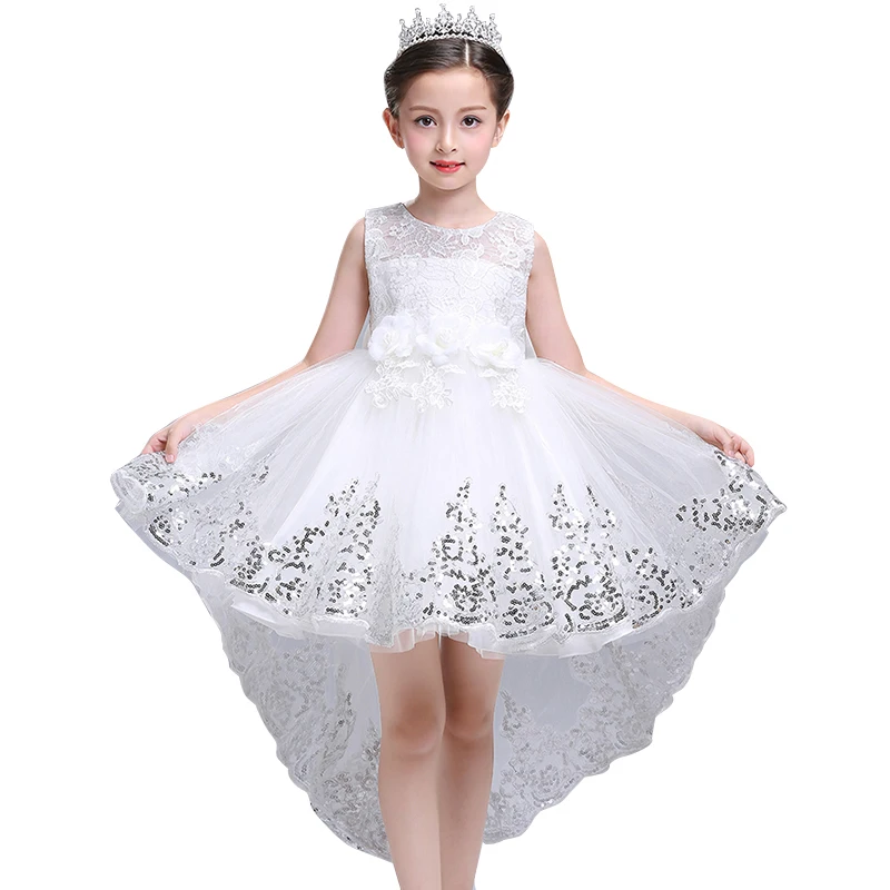 Летнее платье для девочек принцессы с белым верхом и От 3 до 14 лет Наряд вечеринок
