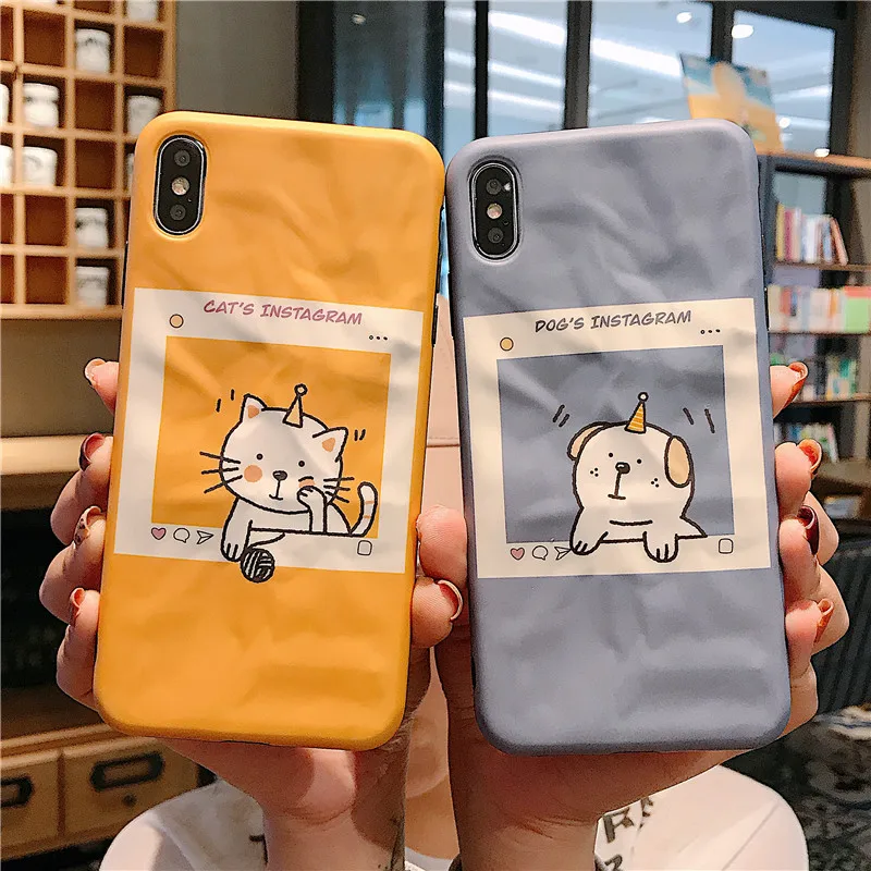 

Cute cartoon cats and dogs Cases For iPhone 11 pro max fashion Anti-skid abrasive TPU Phone case for iPhone 7 8 Plus X XS MAX XR