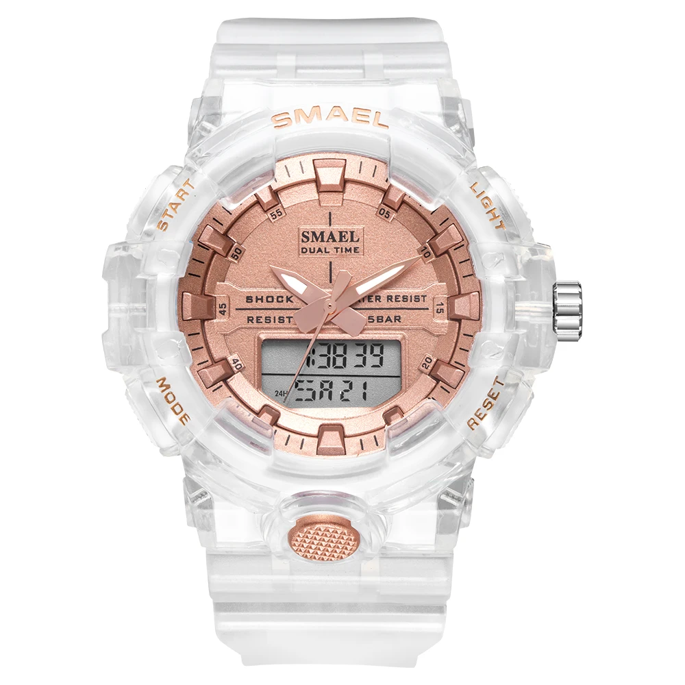 White Rose gold SMAEL, Мужские Аналоговые кварцевые цифровые часы, водонепроницаемые, модные спортивные часы, мужские, качество s, пластиковый ремешок для часов, светодиодный, электронные часы для мужчин - Цвет: White Rose gold