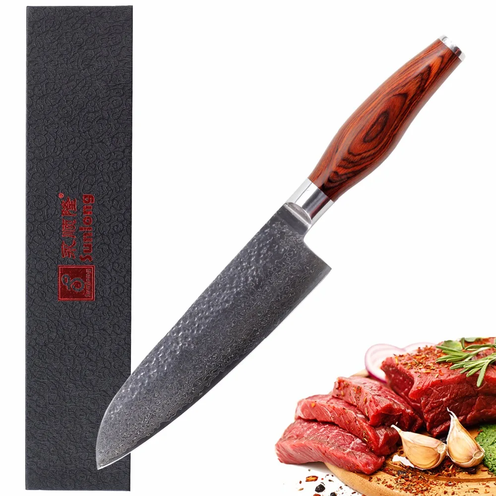 Нож шеф повара Sunlong Gyuto японский молоток дамасская сталь овощерезка красная
