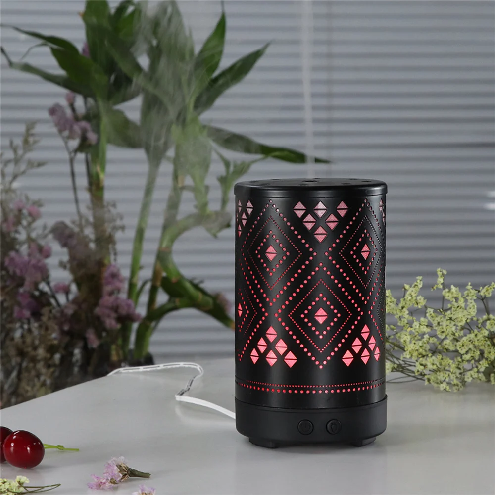 

2019 New 100ml Iron Art Aromatherapy Machine Ultrasonic Mist Maker Air Humidifie Essential Oil Diffuser with LED 7 Color Light
