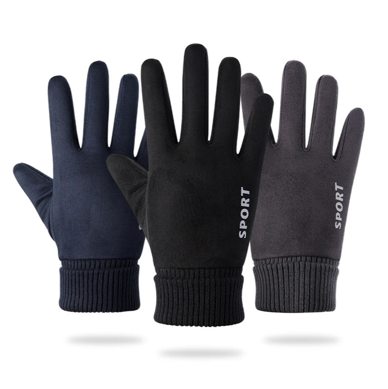 

Suede Men's Cycling Gloves Autumn and Winter Outdoor Sports Non-Slip Plus Velvet Warm Wind and Cold Touch Screen Gloves