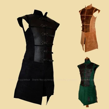 

Men Knight Medieval Retro Gothic Leather Vest British Style Soldier Army Tactical Cosplay Costume Carnival Party Outfits