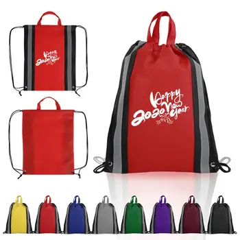

123950 100pcs Non-Woven Reflective Drawstring Backpack String Gym Sack Bag Sports Cinch Sack for Men Women Kid School Travel