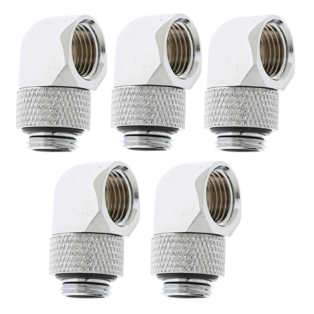 5 Packs G1/4 inch Male to Female Extender Fitting for PC Water Cooling System, 90 Degree Angled , Silver