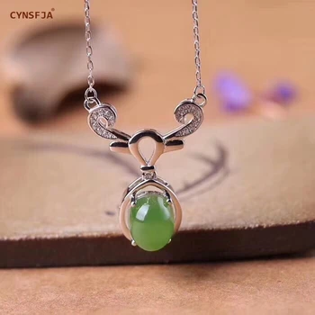 

CYNSFJA Real Certified Natural Hetian Jade Jasper 925 Sterling Silver Fine Jewelry Amulets Charms Green Jade Pendant Best GIfts