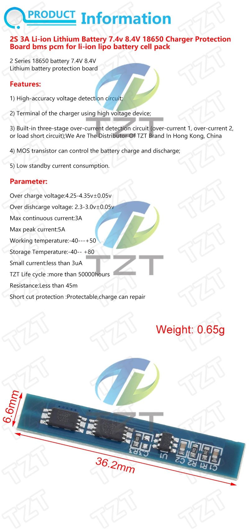 TZT 1/5/10PCS 2S 3A Li-Ion Lithium-Batterie 7,4 v 8,4 V 18650 Ladegerät Schutz Bord bms pcm für li-ion lipo batterie zelle pack – Detail 2