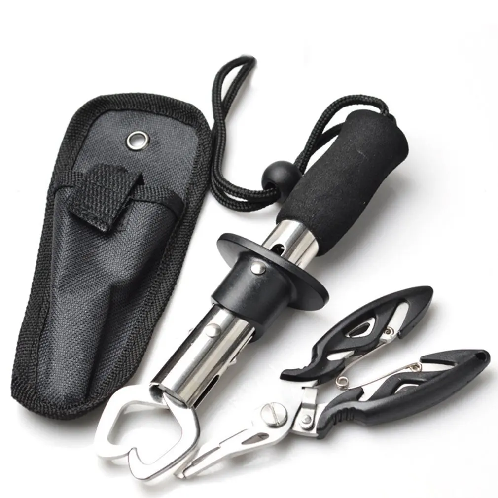 Portable Fish Lip Grabber Gripper Set Grip Holder Tool Stainless Steel Fishing Gear with Wrist Strap and Black Clamp | Спорт и