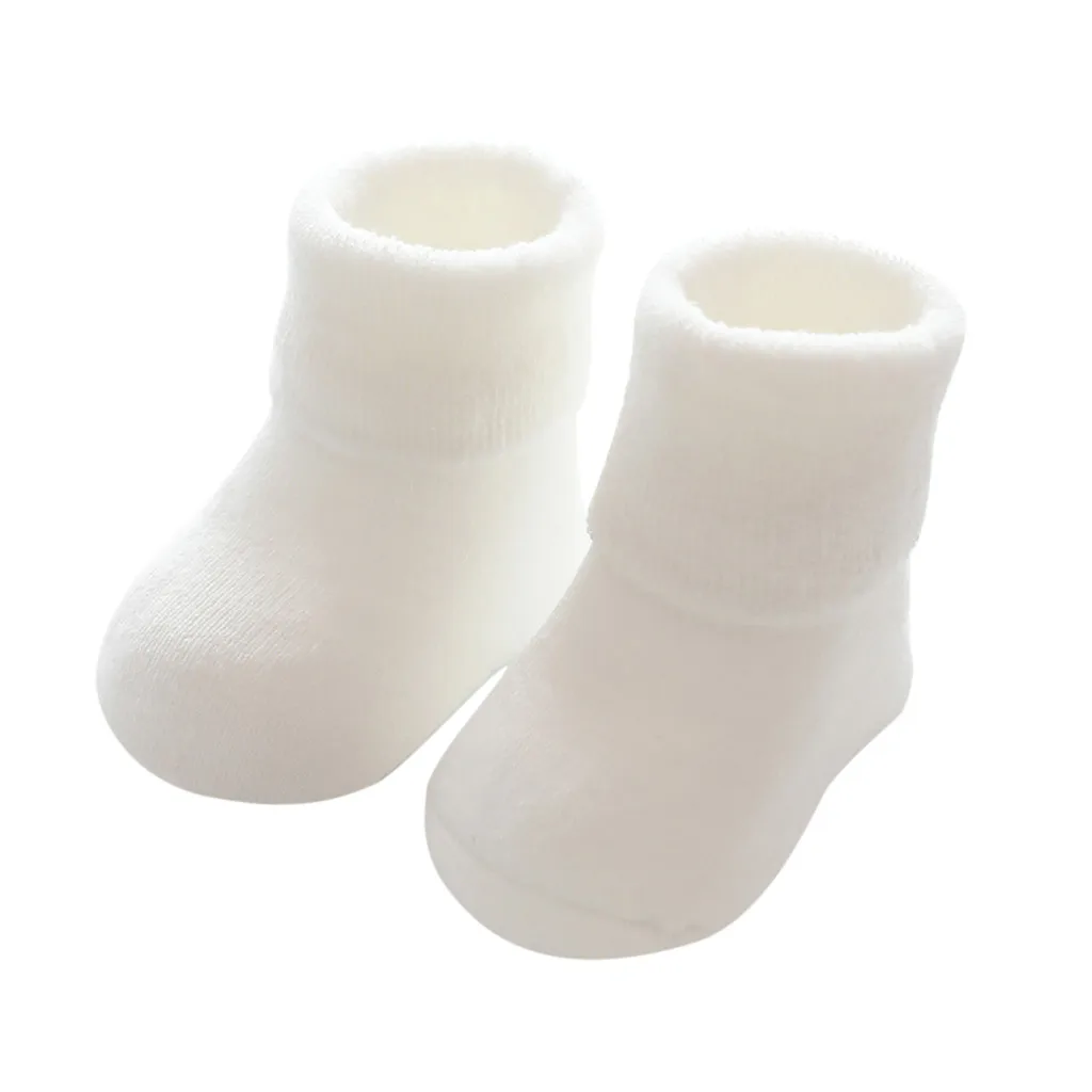 Детские носки От 0 до 3 лет хлопковые нескользящие носки для маленьких мальчиков и девочек Однотонные детские носки-тапочки 3 размера, L1020 - Цвет: White