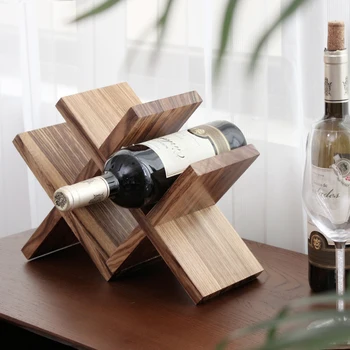 

Nordic Lattice Wood Wine Storage Holder Decorative Wooden Bottle Rest Wine Rack Bar Accessories Ornament Handicraft Furnishing
