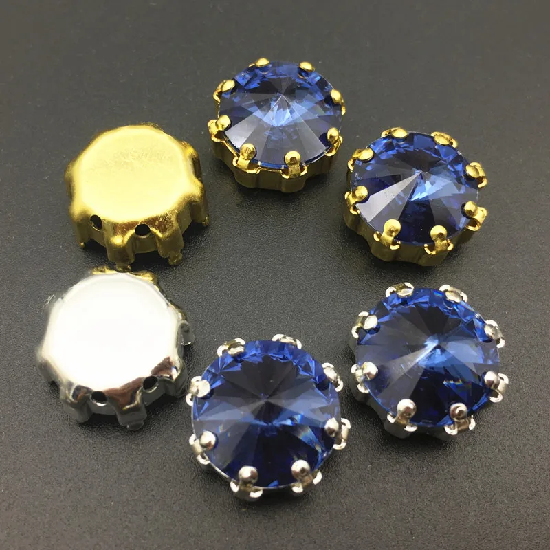 montana 12 мм круглые стразы Rivoli из смолы с плоской задней частью пришивные стразы с золотой/серебряной короной diy свадебное платье - Цвет: montana