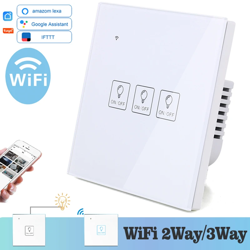Wi Fi сенсорный выключатель света Иконка настенный переключатель Белый Стекло