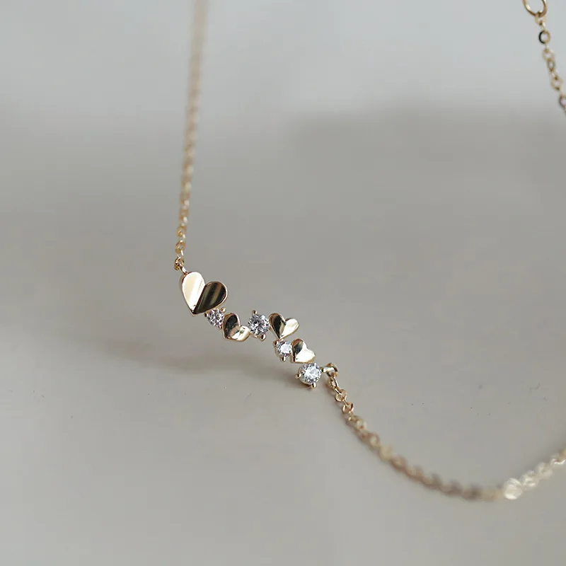 925 Sterling Silver Zirconia Heart Necklace for Women Classic Temperament 14K Gold Plated Jewelry Gift