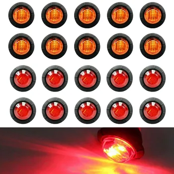 

Hot Mayitr 20pcs Red+Amber Mini 3/4" Round Side 3 LED Marker Trailer Car Signal Clearance Light Waterproof 12V
