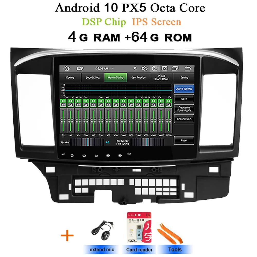 DSP ips Android 10 автомобильный Радио мультимедийный плеер ForMitsubishi lancer x 2007- gps стерео аудио gps Навигация BT Wifi Carplay - Цвет: DSP-IPS PX5 4G-64G