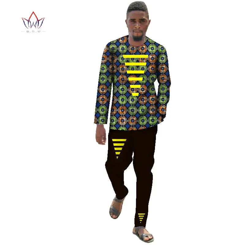 Африканская одежда для мужчин Dashiki наборы мужские рубашки с длинными рукавами и длинные брюки Slim Fit Комплект из двух предметов для мужчин плюс размер 6XL WYN348 - Цвет: 15