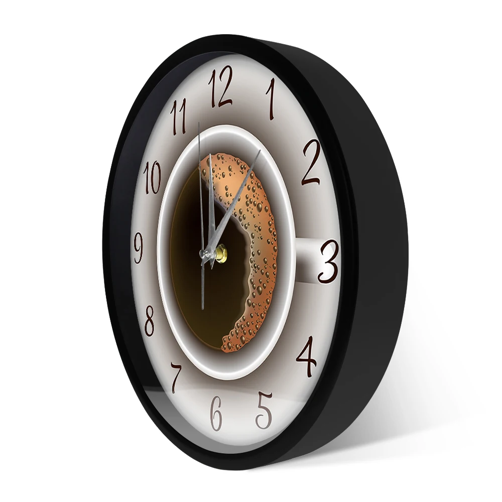 Cup of Coffee with Foam Decorative Silent Wall Clock Kitchen Decor Coffee Shop Wall Sign Timepiece Cafe Style Hanging Wall Watch Just6F