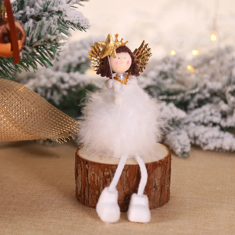 Год Рождественские украшения креативный милый мультфильм Плюшевый Ангел девушка кулон белая шерстяная кукла украшения для рождественской елки подвесной Декор - Цвет: B