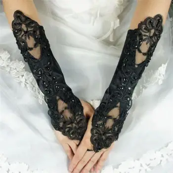 

1 Pair Bridal Wedding Gloves Evening Party Prom Women Lace Fingerless Satin Gloves