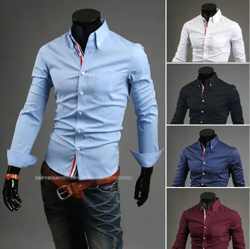 hombres повседневные Camisa манга larga sólida Slim Fit Hombre Social vestido camisa marca hombres ropa suave cómoda - Цвет: blue