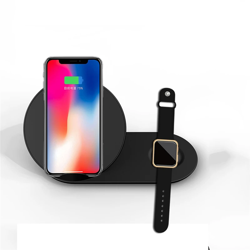 

2 in 1 Fast Qi Wireless Charger for iPhone 8 X XS Samsung S8 S9 Wireless Charger Pad For Apple Watch 4 3 2 Samsung Gear S2 S3 S4