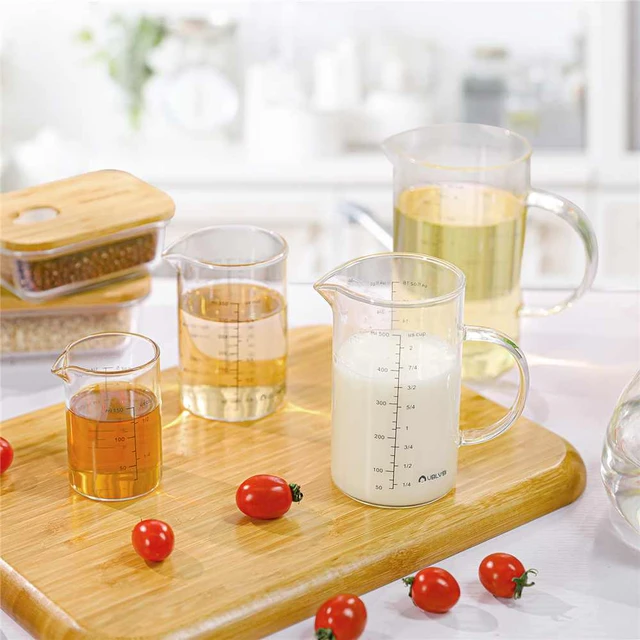 3 Piece Glass Measuring Cup Set, Includes 1/2-Cup, 1-Cup, and 2-Cup High  Borosilicate Glasss Liquid Measuring Cups, Dishwasher, Freezer, Microwave