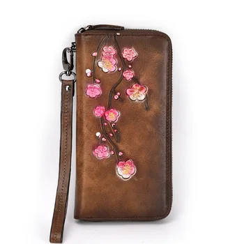

floral womens leather wallets large capacity women wallets genuine leather coin purse long ladies cow leather purses