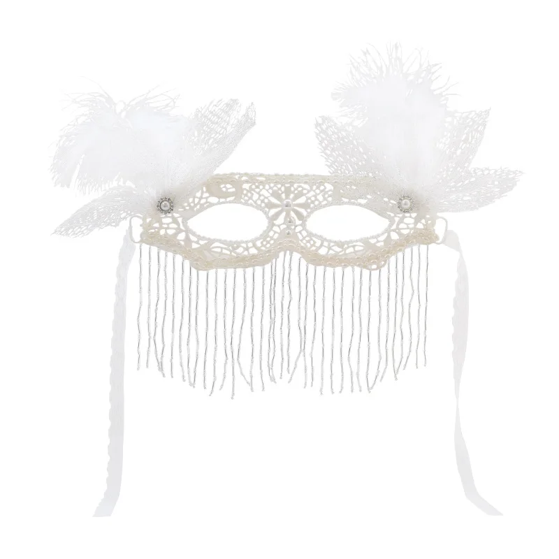 

Маска принцессы на половину лица с кисточкой и белыми перьями, вечерняя маска, аксессуары для фотографий, маска