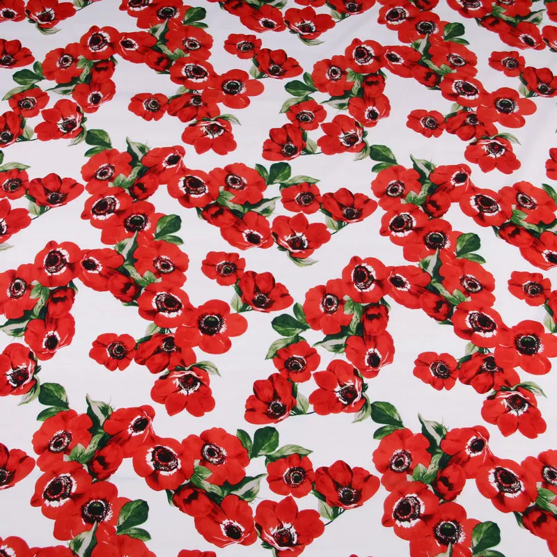 

145cm Width An Anemone Print White Cotton Fabric for Woman Girl Summer Dresses Skirt Shirts Sewing DIY-BF122