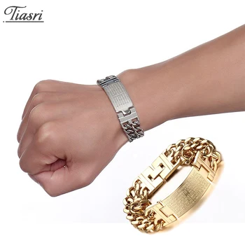 

Tiasri Mens Bracelet Stainless Steel Male Bracelet Wholesale Cuban Chain Link Gold Silver Color Bracelet For Man Jewelry Gift