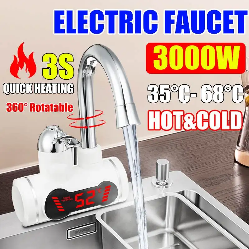 

Efficient 3000W Temperature Display Instant Hot Water Tap Tankless Electric Faucet Kitchen Instant Hot Faucet Water Heater