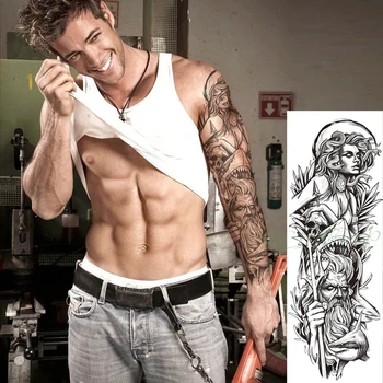 

Waterproof Temporary Tattoo Sticker Arrow Medusa Sexy Girl Shark Zeus Full Arm Fake Tatto Flash Tatoo for Men Women