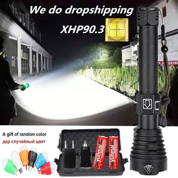 

New XHP90.3 Powerful Flashlight XHP70 USB Rechargeable LED Torch Use Large Capacity 26650 Battery Waterproof Camping Lights