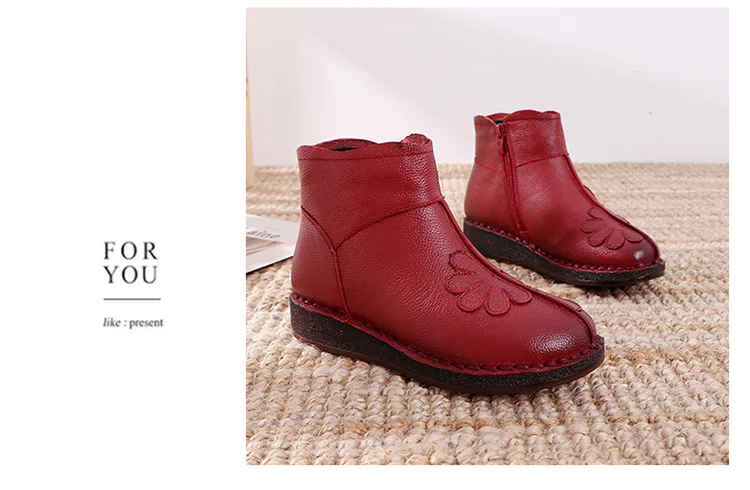 GKTINOO Fashion Winter Middle-aged Women Boots Flat Non-slip Genuine Leather Shoes Woman Ankle Boots Plus Velvet Warm Snow Boots