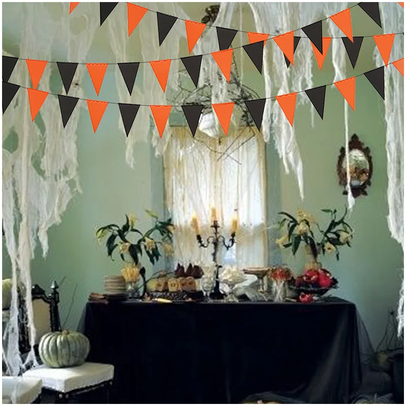 Halloween Decoration Orange Black Triangle Flag Hanging Flag Latte Art Halloween Party Scene Decorative Supplies