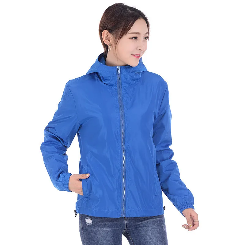 

Hooded Women Jacket Coat Spring Autumn Solid Color Casual Outerwear Family Pack Outdoor Sports Sun Protection Clothing 7XL