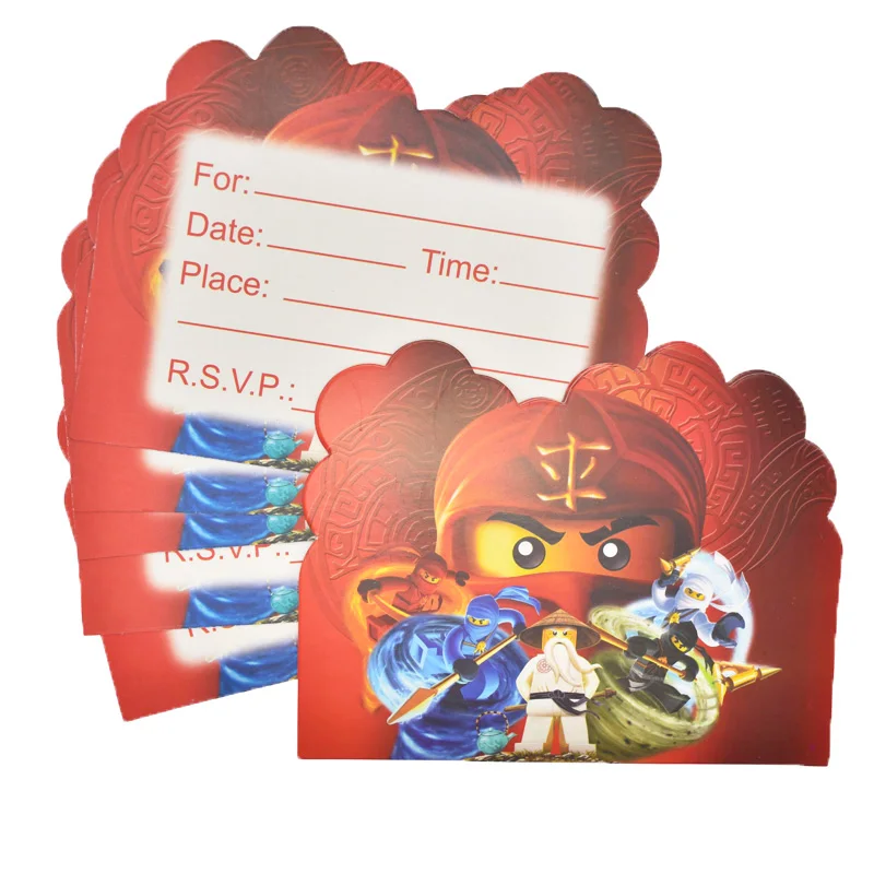 10pcs/pack Ninjago Theme Baby Shower Invitation Cards Kids Boys Favors Party Happy Birthday Events Decoration Supplies