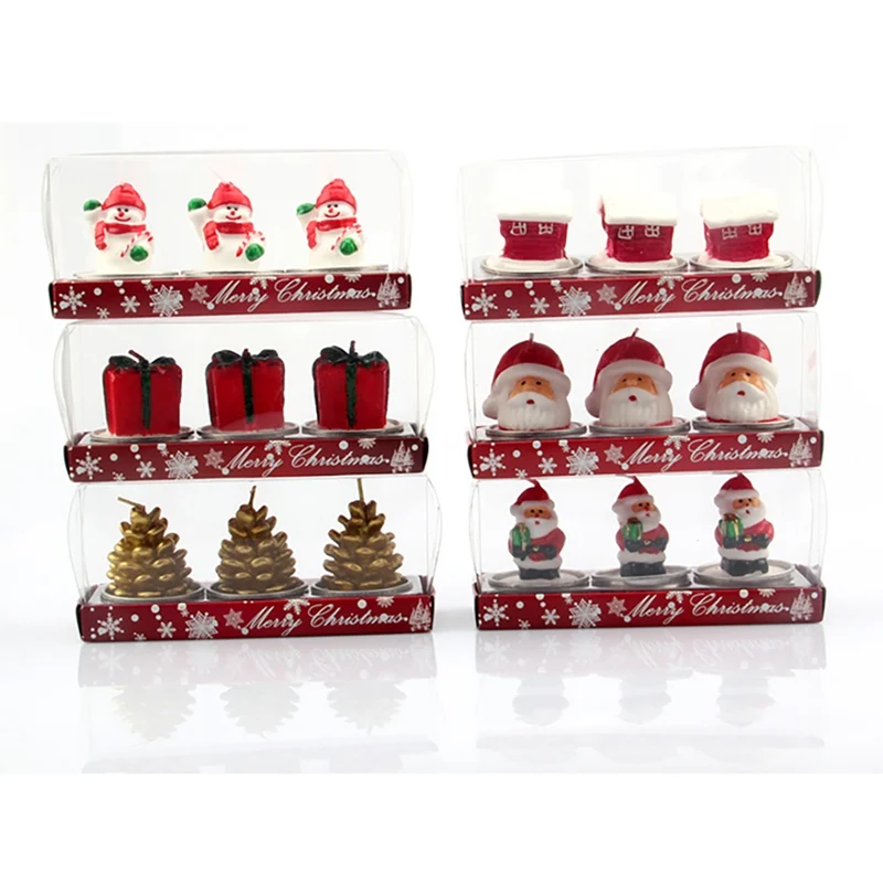 3PCS/set Christmas Party Decorations For Holiday Celebration Supplies Santa Snowman Pine Cone Candles
