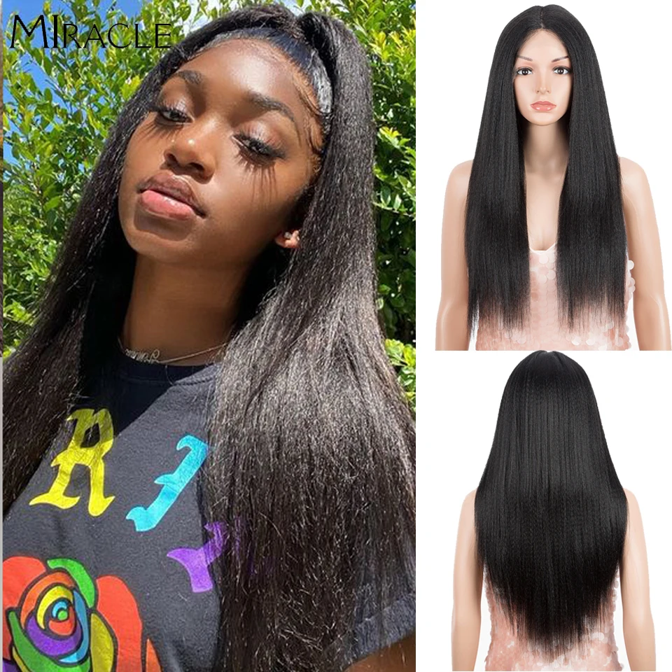 Yaki-peluca sintética de encaje para mujeres negras, de 26 pulgadas pelo sintético, liso, Rubio degradado, Cosplay, Natural Miracle