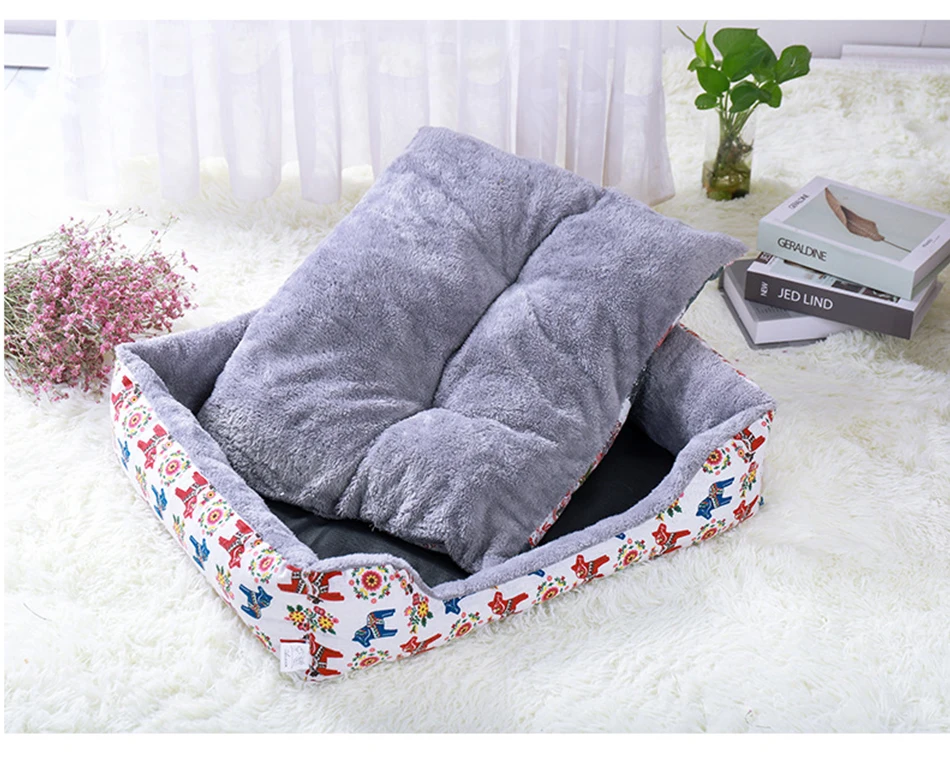 Small And Medium Dog Kennels Dog Beds For Medium Dogs Winter Warm Square Dog Mat Pet Dog Cat Puppy Cotton Nest