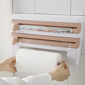 

Plastic Refrigerator Cling Film Storage Rack Wrap Cutter Wall Hanging Paper Towel Holder Kitchen Organizer Kitchen Accessorie