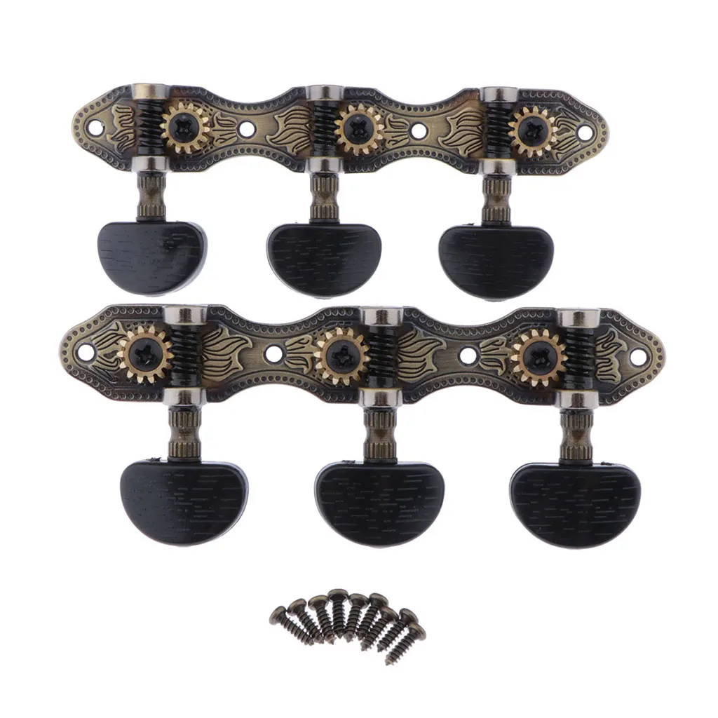 

Practical Metal Classical Guitar String Tuning Keys Pegs Tuners Black Knob 3L3R