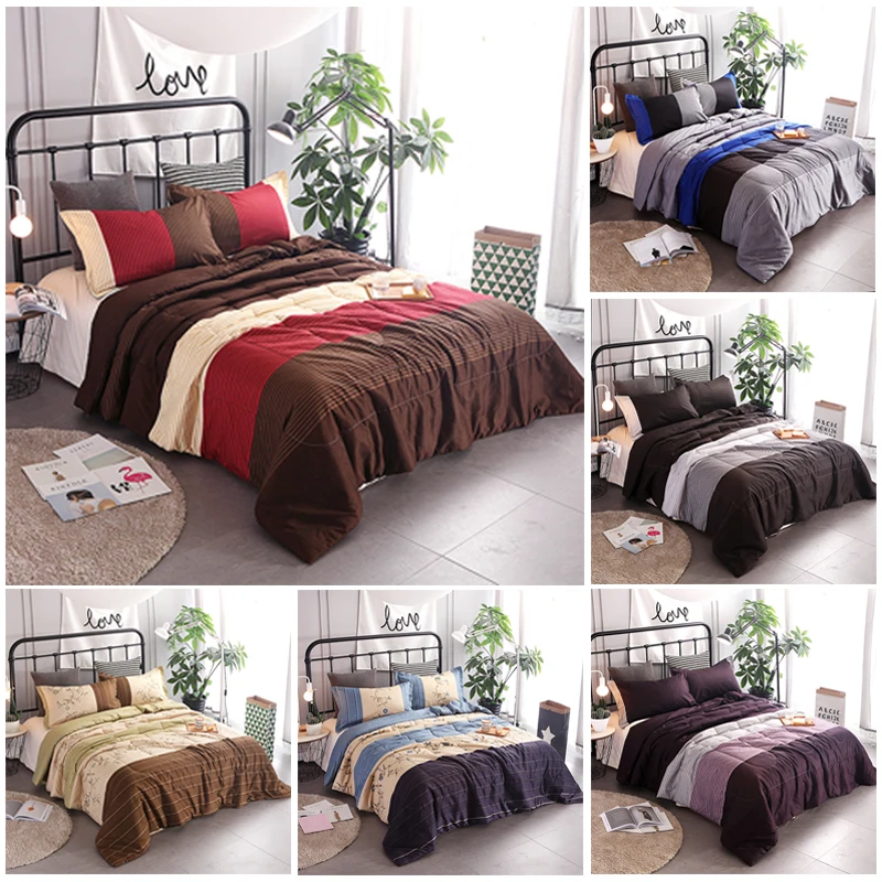 3Pcs Striped Queen Comforter Sets Ethnic Retro Air Conditioner Quilt Set Floral Printed Luxury Coverlet with Pillowcase