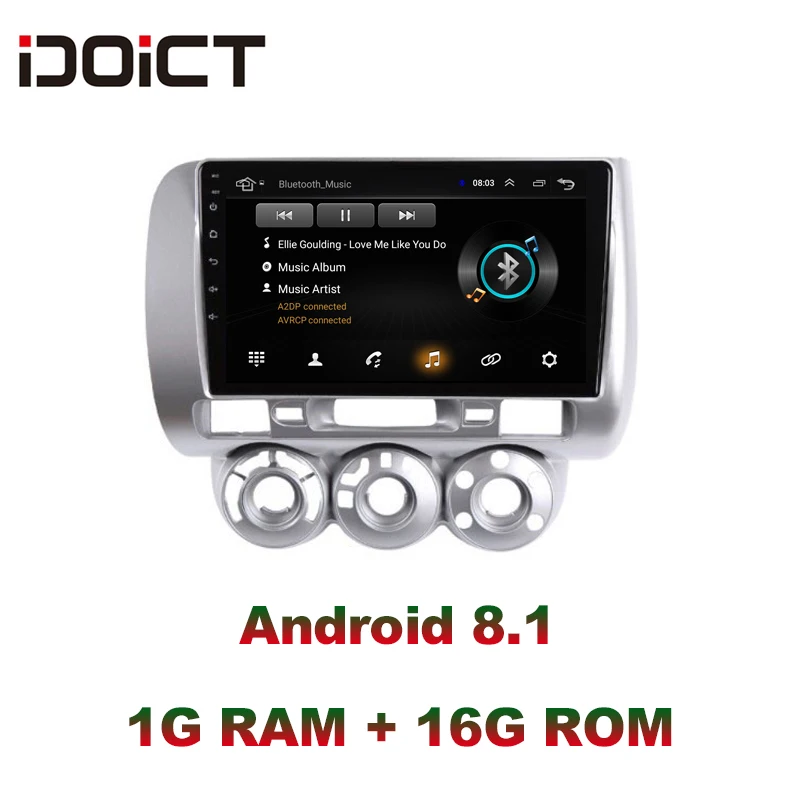  IDOICT Android 8.1 Car DVD Player GPS Navigation Multimedia For Honda Fit Jazz Radio LHD 2004 2005 