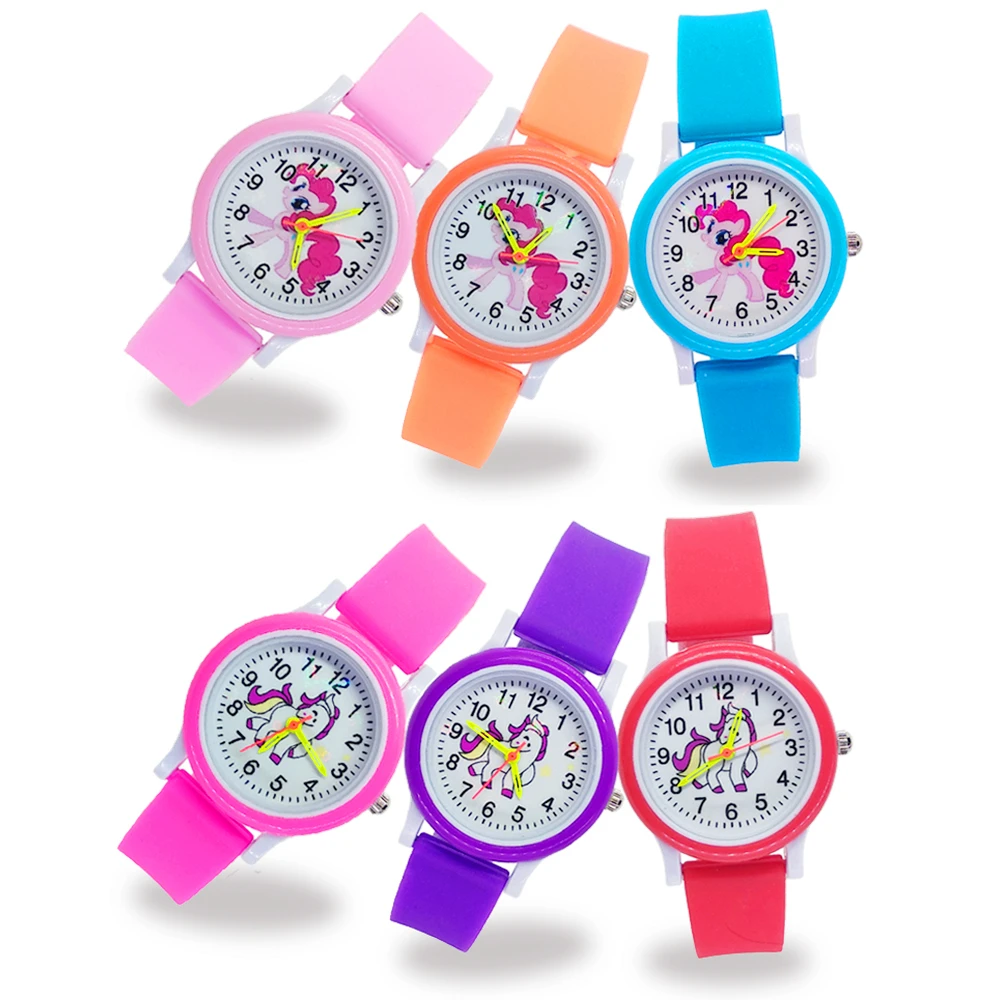 Envío Gratis niños reloj de correa de silicona, analógico Dial Pony de dibujos animados reloj relojes de pulsera para niños y niñas Navidad regalos