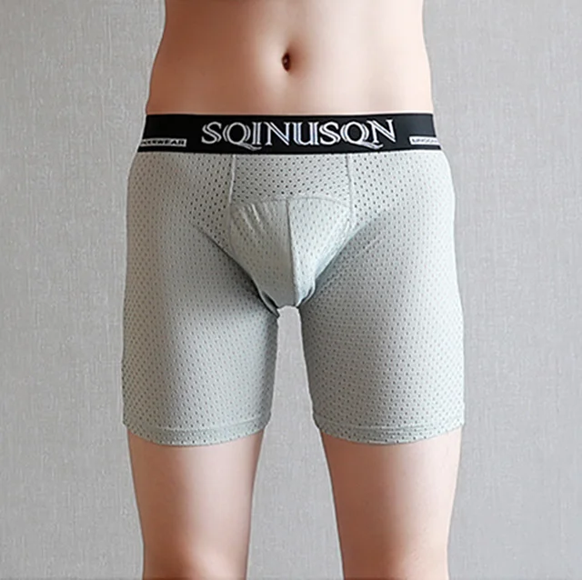 Men's Mesh Boxer Pants Cool And Long Summer Underwear Soft And Comfortable Large Size Anti Wear Leg Brand Shorts A3