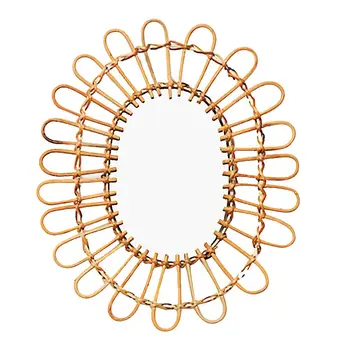 

Dressing Mirror Literary Retro Rattan Art Deco Round Makeup Mirror Nordic Wicker Wall Hanging Mirror For Living Room Bathroom