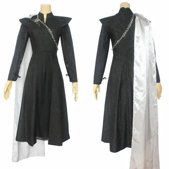 

Halloween Women Game of Thrones Daenerys Targaryen costume Mother of Dragons Black suits dress bright silk outfits with cape