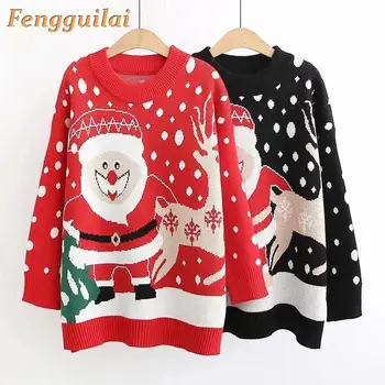 

Santa Claus Autumn Winter Elk Sweater Women Long Sleeve Pullover Women Basic Sweaters Turtleneck 2020 Korean Style Knit Tops Fem